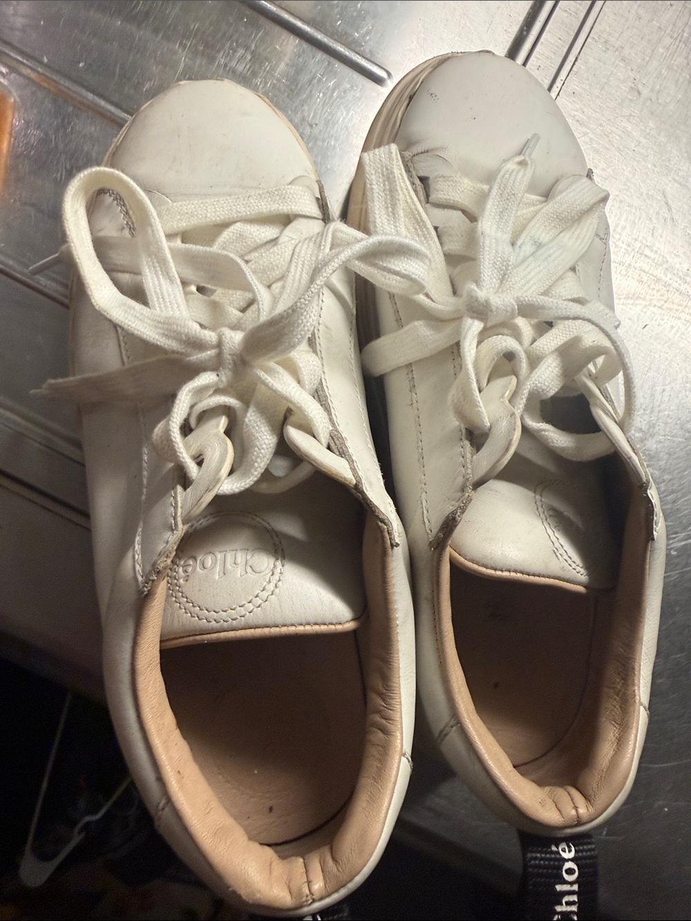 Chloe White Leather Lace-Up Sneakers with Cream Lining
